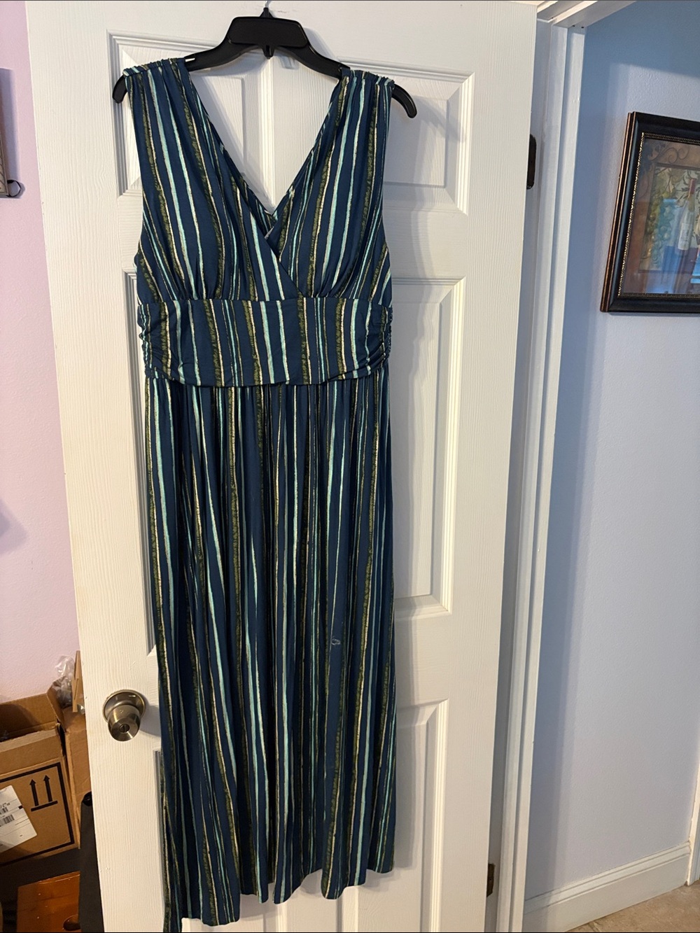 Soma Striped Maxi Dress in Teal, Navy & Light Green